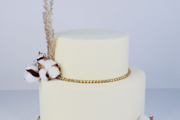 2 Tier Cake With Cotton Flowers